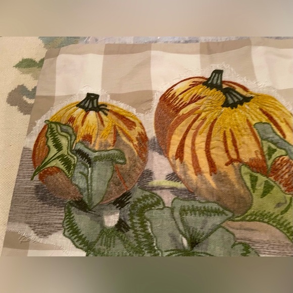 New Pottery Barn Fall Pumpkin Patch Appliqué Check Lumbar Pillow Cover, 16X26 - Picture 8 of 11